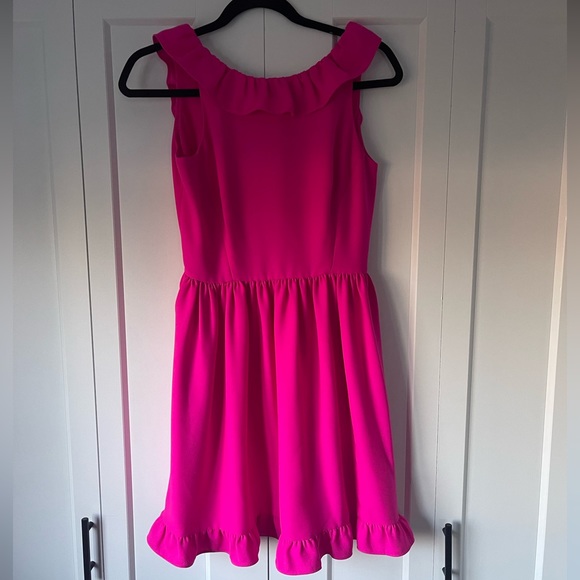 Kate Spade Fuchsia Hot Pink Ruffle Mini Dress With Pockets - Picture 1 of 3